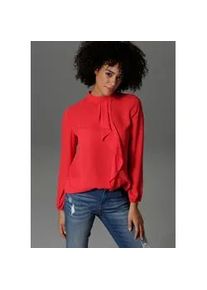 Langarmbluse Aniston CASUAL, Damen, Gr. 46, rot, Georgette, Obermaterial: 100% Polyester, unifarben, figurumspielend Po-bedeckend, elastischer Bund mit Gummizug, Blusen, mit kleinem Volant im Vorderteil, Topseller