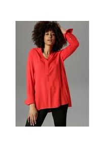 Longbluse Aniston SELECTED, Damen, Gr. 42, rot, Web, Obermaterial: 100% Viskose, unifarben, Basic, l&auml;ssig geschnitten lang, V-Ausschnitt, lange Manschette, Blusen Longbluse, mit extra-langen Manschetten