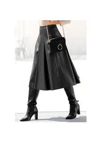 Lederimitatrock Lascana, Damen, Gr. 34, schwarz, Stoff, Obermaterial: 100% Polyester. Beschichtung: 100% Polyurethan, unifarben, figurumspielend kniebedeckend, R&ouml;cke, in Midil&auml;nge, hochgeschnittener Faltenrock, casual-chic