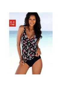 B&uuml;gel-Tankini Lascana, Damen, Gr. 48, Cup D, schwarz (schwarz, bedruckt), Polyamid, bedruckt, Bikini-Sets, figurfreundliche A-Form, unter der Brust regulierbar