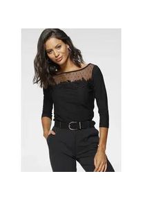 Rundhalsshirt Laura Scott, Damen, Gr. 34, schwarz, Single Jersey, Obermaterial: 95% Polyester, 5% Elasthan. Netzmaterial: 95% Polyamid, 5% Elasthan, Mesh, transparent, unifarben, figurbetont h&uuml;ftbedeckend, Rundhals, Shirts Rundhalsshirt, 3/4-&Auml;rmel, figurbetonter Schnitt