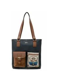 Umh&auml;ngetasche DOGO "Multi Pocket Bag Shopper-Tasche The Wise Owl Damen", Damen, Gr. B/H/T: 36cm x 8cm onesize, blau, Taschen Umh&auml;ngetasche, Handgefertigt