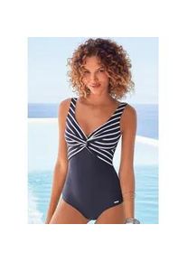 Badeanzug Lascana, Damen, Gr. 42, Cup C, blau (marine, wei&szlig;), Polyamid, gestreift, unifarben mit Farbeinsatz, Badeanz&uuml;ge Badeanzug, in getwisteter Optik und Shaping-Effekt
