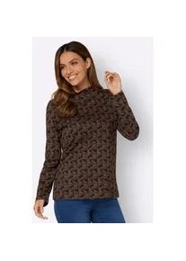 Stehkragenshirt Inspirationen "Shirt", Damen, Gr. 50, braun (braun, schwarz, bedruckt), 50% Baumwolle, 50% Modal, gemustert, mehrfarbig, Shirts Stehkragenshirt