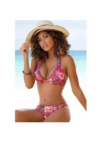 Triangel-Bikini-Top s.Oliver "Marika", Damen, Gr. 32, Cup A/B, rot (rostrot, bedruckt), Microfaser, Polyamid, bedruckt, floral, Bikini-Oberteile, mit Zierring