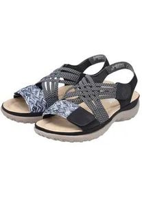 Riemchensandale Rieker, Damen, Gr. 36, schwarz, Lederimitat, Schuhe Riemchensandale, Sommerschuh, Sandalette, Keilabsatz, mit geflochtener Bandage