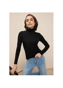 Rollkragenshirt Tamaris, Damen, Gr. 48, schwarz (eco schwarz), Jersey, Obermaterial: 95% Viskose, 5% Elasthan, Basic, figurbetont h&uuml;ftlang, Shirts, Langarm, Basic, aus elastischem Material