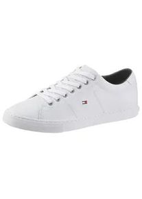 Sneaker Tommy Hilfiger "ESSENTIAL LEATHER SNEAKER", Herren, Gr. 43, wei&szlig;, Leder, Schuhe Sneaker, Freizeitschuh, Halbschuh, Schn&uuml;rschuh mit Flaggenstickerei