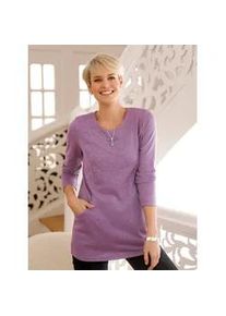 Langarmshirt Classic Basics "Winter-Shirt", Damen, Gr. 50, lila (violett, schwarz, meliert), 95% Polyester, 5% Elasthan, meliert, Rundhals, Shirts Langarmshirt