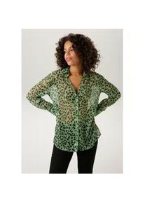 Hemdbluse Aniston CASUAL, Damen, Gr. 38, gr&uuml;n (gr&uuml;n, schwarz, wollwei&szlig;), Chiffon, Obermaterial: 100% Polyester, bedruckt, gemustert, leicht transparent, l&auml;ssig geschnitten Po-bedeckend, V-Ausschnitt, 2-Knopf-Manschette, Blusen Hemdbluse, mit trendfarbenem Animal-Print