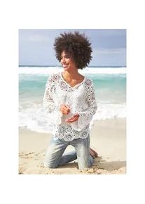 Spitzenshirt Heine "Shirt", Damen, Gr. 50, beige (champagner), 100% Baumwolle, unifarben, Rundhals, Shirts