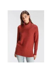 Rollkragenpullover Tamaris, Damen, Gr. 36/38, orange (rost melange), Strick, Obermaterial: 50% Viskose, 28% Polyester, 22% Polyamid, l&auml;ssig geschnitten h&uuml;ftbedeckend, Strickb&uuml;ndchen, Pullover Rollkragenpullover, in l&auml;ssiger Form mit seitlichen Schlitzen