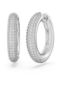 Paar Creolen Swarovski "Dextera", silber (metallfarben, kristallwei&szlig;, kristallwei&szlig;), Ohrringe, Damen, Metall, mit Swarovski Kristall