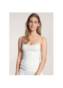 Spaghettitop Calida "Etude Toujours", Damen, Gr. M (44/46), wei&szlig;, Single Jersey, Obermaterial: 95% Baumwolle, 5% Elasthan, unifarben, normal h&uuml;ftbedeckend, Rundhals, Tops, Nadelstreifen-Optik, Spitze, elastisch, weich, Single Jersey Qualit&auml;t