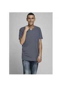 Jack & Jones T-Shirt JACK & JONES "SPLIT NECK TEE", Herren, Gr. S, blau (navy blazer), Jersey, Obermaterial: 100% Baumwolle, unifarben, schmal h&uuml;ftbedeckend, V-Ausschnitt, gerader Abschluss, Shirts T-Shirt