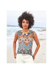 Rundhalsshirt Heine "Druck-Shirt", Damen, Gr. 34, orange (papaya, rotbraun, bedruckt), 95% Viskose, 5% Elasthan, bedruckt, ethno, gemustert, mehrfarbig, Rundhals, Shirts Rundhalsshirt