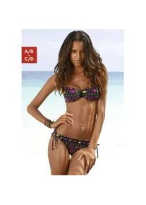 Bandeau-Bikini Buffalo, Damen, Gr. 38, Cup A/B, schwarz (schwarz bedruckt), Microfaser, Ethnomuster, bedruckt, Bikini-Sets, bunter Ethnodruck