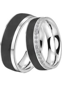 Trauring DOOSTI "Schmuck Geschenk Edelstahl Trauring Ehering Partnerring LIEBE" Gr. 64, schwarz (edelstahlfarben, schwarz), Fingerringe, Damen, 64, ohne Zirkonia, Carbon Edelstahl, 6,5mm, Carbon, Edelstahl, Trauring, wahlweise mit oder ohne Zirkonia