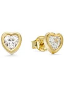 Paar Ohrstecker Amor "Herzen", gold (gelbgoldfarben, wei&szlig;, kristallwei&szlig;), Ohrringe, Damen, Gelbgold 375, mit Zirkonia (synth.)