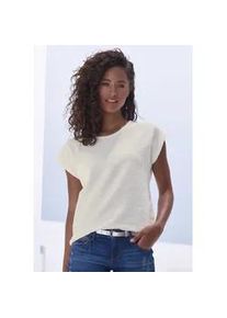 T-Shirt Vivance "mit modischer Streifenstruktur", Damen, Gr. 40/42, beige (creme), Obermaterial: 100% Baumwolle, unifarben, bequem normal, Rundhals, Shirts T-Shirt, aus weicher Baumwoll-Qualit&auml;t