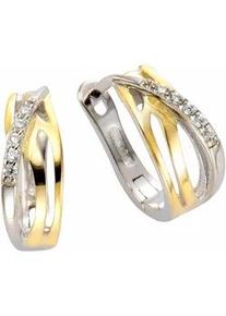 Paar Creolen Firetti "Schmuck Geschenk Silber 925 Bicolor geschwungen &Oslash; ca. 14 mm", silber (silberfarben, silber, 925, goldfarben, kristallwei&szlig;), Ohrringe, Damen, 14mm, Silber 925 (Sterlingsilber), mit Zirkonia (synth.)