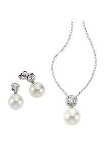 Ohrring und Ketten Set Firetti "Multipack Schmuck Geschenk Silber 925 Halskette Ohrstecker Perlschmuck", wei&szlig; (silberfarben, wei&szlig;, kristallwei&szlig;, kristallwei&szlig;), Schmuck_Sets, Damen, Perlen, Silber 925 (Sterlingsilber), mit Zirkonia (synth.) - mit Muschelkernperlen