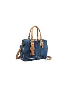 Schultertasche "Denim", Damen, Gr. B/H/T: 34cm x 24cm x 12cm onesize, blau (jeans), Baumwolle, Collezione Alessandro, Taschen Schultertasche, aus griffigem Jeansstoff mit Nieten