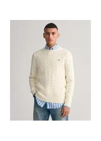 Strickpullover Gant "COTTON CABLE C-NECK", Herren, Gr. M, beige (cream), Strick, Obermaterial: 100% Baumwolle, Basic, regular fit h&uuml;ftlang, Rundhals, Rippstrickb&uuml;ndchen, Pullover Strickpullover, mit Wappen-Logostickerei auf der Brust