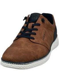 Slip-On Sneaker Bugatti, Herren, Gr. 44, braun (cognacfarben), Lederimitat, kontrastfarbene Details, Schuhe, Halbschuh, Freizeitsneaker mit Perforation, elastische Schn&uuml;rsenkel