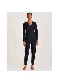 Schlafanzug Calida "Elegant Dreams", Damen, Gr. S (40/42), blau (schwarz lapis blau), Single Jersey, Obermaterial: 95% Modal (TENCELTM), 5% Elasthan, leicht transparent, unifarben, comfort fit lang, V-Ausschnitt, Homewear-Sets Schlafanzug, Spitze an Ausschnitt und B&uuml;ndchen, Single Jersey, elastisch, weich