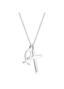 Kette mit Anh&auml;nger Elli "Kreuz Fisch Symbol Religion 925 Silber" Gr. 55, silber, Halsketten, Damen, 55, ohne Stein, Silber 925 (Sterlingsilber), L: 45