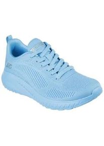 Sneaker Skechers "BOBS SQUAD CHAOS-COOL RYTHMS", Damen, Gr. 36, blau (neon aquablau), Textil, unifarben, Schuhe Sneaker, Knitwear-Sneaker, Schn&uuml;rschuh in veganer Verarbeitung