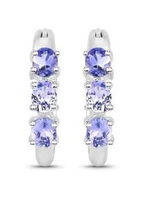 Paar Creolen VIRA JEWELS "Silber 925 rhodiniert mit 6 nat&uuml;rlichen violetten Tansaniten", wei&szlig; (wei&szlig;, violett), Ohrringe, Damen, one-size, 1,02, Silber 925 (Sterlingsilber)