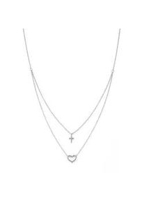 Kette mit Anh&auml;nger Firetti "Schmuck Geschenk Silber 925 Halsschmuck Halskette Ankerkette Kreuz", silber (silberfarben, kristallwei&szlig;), Halsketten, Damen, Silber 925 (Sterlingsilber), L: 46, mit Zirkonia (synth.)