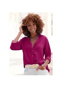 Hemdbluse Lascana, Damen, Gr. 46, lila (aubergine), Web, Obermaterial: 58% Viskose, 28% Baumwolle, 14% Leinen, unifarben, figurumspielend h&uuml;ftbedeckend, V-Ausschnitt, 2-Knopf-Manschette, Blusen Hemdbluse, aus Leinenmix, Damenbluse mit Hemdkragen und Knopfleiste, Topseller