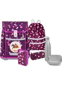 Schulranzen McNeill "Tenero, Ruby", Kinder, Gr. B/H/T: 30cm x 36cm x 19cm, rot (ruby), Polyester, Rucks&auml;cke, inkl. Federm&auml;ppchen, Turnbeutel, Schlamperrolle & Motivmagnet