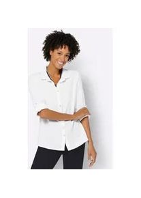 Hemdbluse Casual Looks, Damen, Gr. 46, wei&szlig;, 100% Baumwolle, unifarben, V-Ausschnitt, Blusen Hemdbluse