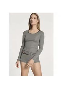 Langarmshirt Calida "True Confidence", Damen, Gr. L (48/50), grau (platin mel&eacute;), Rippware, Obermaterial: 70% Wolle, 30% Seide, unifarben, Basic h&uuml;ftbedeckend, Rundhals, Shirts Langarmshirt, Rundhals, Feinripp, atmungsaktiv, Wellensaum