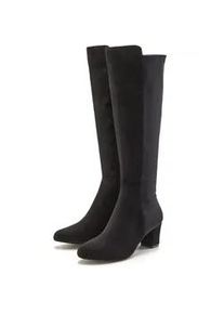 Stiefel Lascana, Damen, Gr. 35, schwarz, Obermaterial: 50% Lederimitat, 50% Textilmaterial. Decksohle: 100% Lederimitat. Futter: 100% Textilmaterial. Laufsohle: 100% Synthetik, unifarben, Schuhe Stiefel, mit Stretcheinsatz und Langschaft, Stiefelette, Langer Stiefel VEGAN