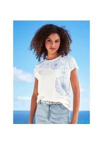 Rundhalsshirt Heine "Shirt", Damen, Gr. 36, beige (ecru), 95% Viskose, 5% Elasthan, bedruckt, gemustert, mehrfarbig, Rundhals, Shirts Rundhalsshirt