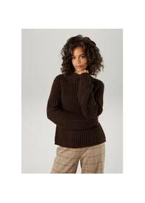 Strickpullover Aniston CASUAL, Damen, Gr. 42, braun (dunkelbraun), Grobstrick, Obermaterial: 100% Polyacryl, unifarben, figurumspielend kurz, Raglan&auml;rmel Rippstrickb&uuml;ndchen, Pullover Strickpullover, mit Rollkante am Stehkragen