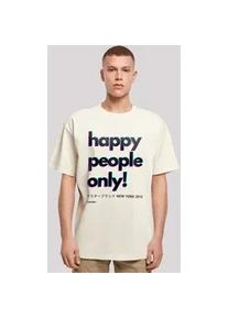 T-Shirt F4NT4STIC "Happy people only New York", Damen, Gr. 4XL, beige (sand), Obermaterial: 100% Baumwolle, oversize, Rundhals, ohne B&uuml;ndchen, Shirts T-Shirt, Print