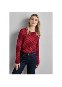 Langarmshirt Street One, Damen, Gr. 44, rot (beet rot), Stoff, 46% Polyester, 41% Polyamid, 13% Viskose, kariert, gerade normal, U-Boot-Ausschnitt, B&uuml;ndchen, Shirts Langarmshirt, mit U-Boot-Ausschnitt