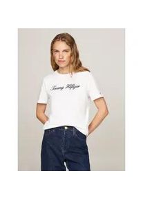 T-Shirt Tommy Hilfiger "NOS SCRIPT REGULAR C-NK SS", Damen, Gr. XXL, wei&szlig; (nos ecru), Jersey, Obermaterial: 100% Baumwolle, unifarben, normal, Rundhals, Shirts T-Shirt, mit Rundhals und kontrastfarbenem Druck