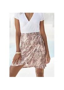 Minirock Buffalo, Damen, Gr. 42, beige (beige bedruckt), Jersey, Obermaterial: 95% Viskose, 5% Elasthan, bedruckt, figurbetont mini, R&ouml;cke Minirock, mit Alloverprint, Sommerrock in Wickeloptik mit Bindeband