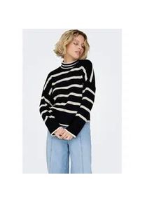 Stehkragenpullover Only "ONLIBI L/S HIGNECK PULLOVER", Damen, Gr. XL, schwarz (schwarz stripes), Rippstrick, Obermaterial: 50% Viskose, 27% Nylon, 23% Polyester, gestreift, bequem h&uuml;ftlang, hoch geschlossener Ausschnitt, Pullover Stehkragenpullover