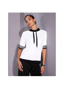 CR&Eacute;ATION L Stehkragenshirt CREATION L "Shirt", Damen, Gr. 46, schwarz-wei&szlig; (wei&szlig;, schwarz), 50% Modal, 44% Polyester, 6% Elasthan, gemustert, unifarben, Shirts Stehkragenshirt