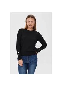 Strickpullover Freequent "FQKATIE-PULLOVER", Damen, Gr. XL, schwarz, Strick, Obermaterial: 82% Viskose, 16% Polyamid, 2% Elasthan, unifarben, bequem h&uuml;ftbedeckend, Rundhals, B&uuml;ndchen, Pullover Strickpullover, mit Zierkn&ouml;pfen