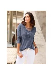 Spitzenshirt Inspirationen "Shirt", Damen, Gr. 46, blau (rauchblau), 50% Baumwolle, 50% Modal, unifarben, Shirts