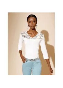 CR&Eacute;ATION L 3/4-Arm-Shirt CREATION L "Modal-Mix-Shirt", Damen, Gr. 40, beige (ecru), 48% Baumwolle, 48% Modal, 4% Elasthan, unifarben, V-Ausschnitt, Shirts 3/4-Arm-Shirt